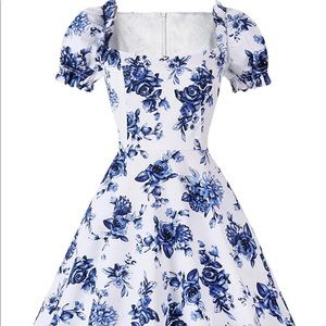 Hanpceirs Women's Puff Short Sleeve 1950s Party  Square Neck Dress with Pockets